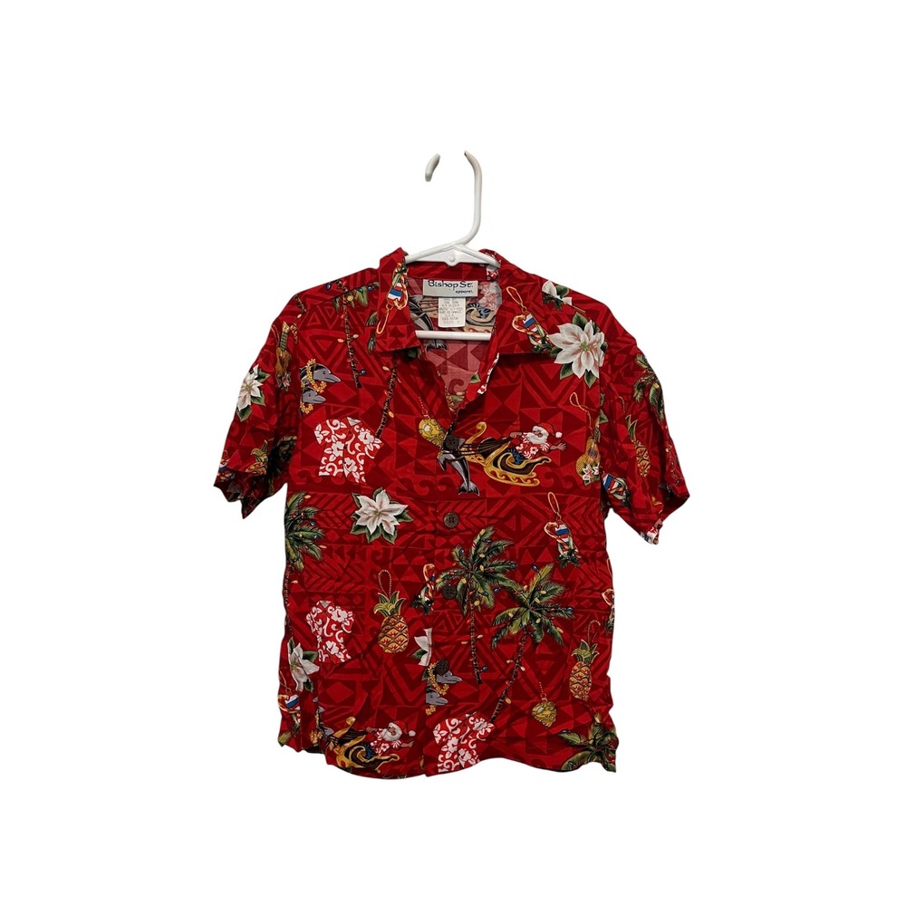Hawaiian Aloha Shirt Christmas Santa Christmas Tropical Red Size 6